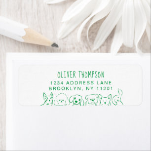 Minimalist Green Cute Dogs Sketch Return Address