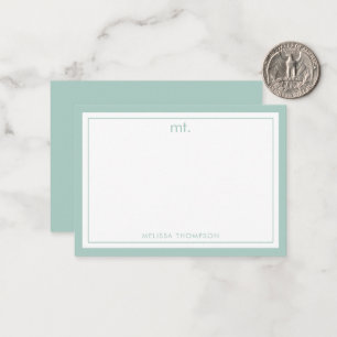 Minimalist Green Double Border Modern Monogram Card