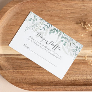 Minimalist Green Eucalyptus Diaper Raffle Ticket Enclosure Card