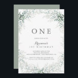 Minimalist Green Eucalyptus First Birthday Party Invitation<br><div class="desc">This minimalist green eucalyptus first birthday party invitation is perfect for a rustic birthday party. The design features watercolor elegant green eucalyptus leaves.</div>