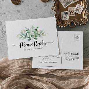 Minimalist Green Eucalyptus Menu Choice RSVP  Postcard