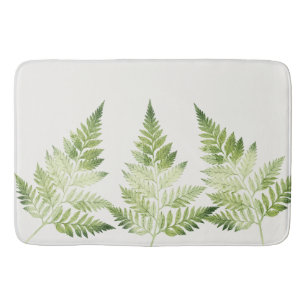 Minimalist Green Fern Botanical Illustration Bath Mat