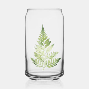 Minimalist Green Fern Botanical Illustration Can Glass