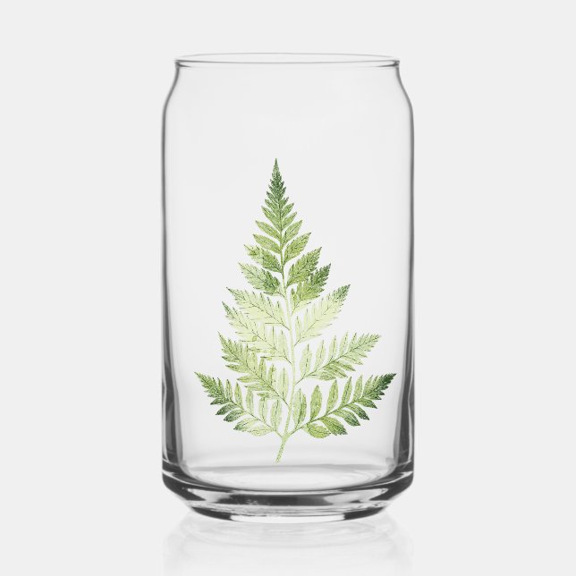 Minimalist Green Fern Botanical Illustration Can Glass (Front)