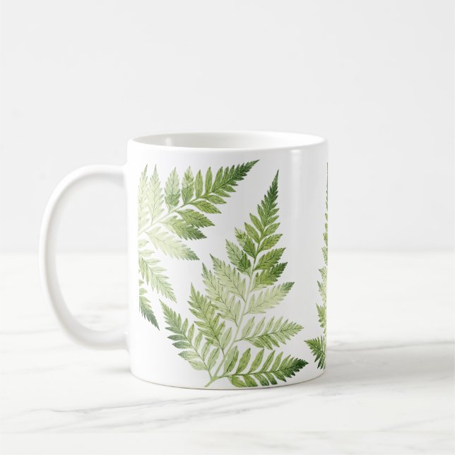 Minimalist Green Fern Botanical Illustration Coffee Mug (Left)