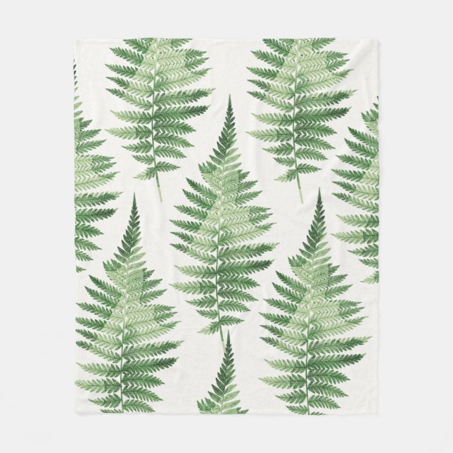 Minimalist Green Fern Botanical Illustration Fleece Blanket (Front)