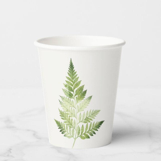 Minimalist Green Fern Botanical Illustration Paper Cups (Front)