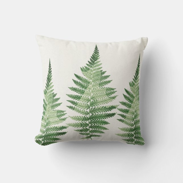 Minimalist Green Fern Botanical Illustration Throw Pillow (Front)