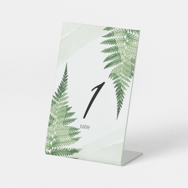 Minimalist Green Fern Table Number Pedestal Sign (Front)