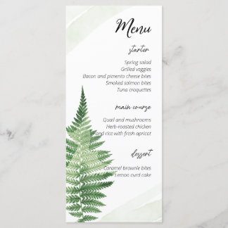 Minimalist Green Fern Wedding Menu