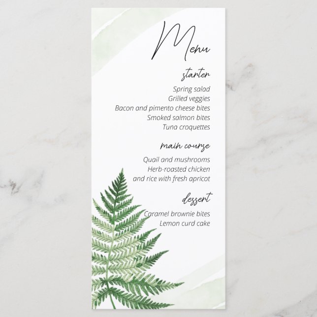 Minimalist Green Fern Wedding Menu (Front)
