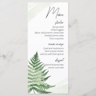 Minimalist Green Fern Wedding Menu