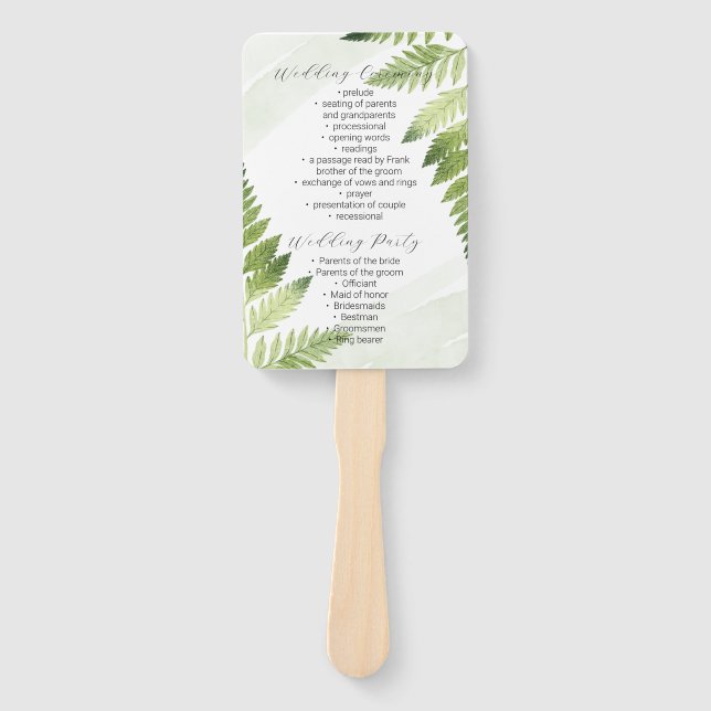 Minimalist Green Fern Wedding Program Fan (Front)