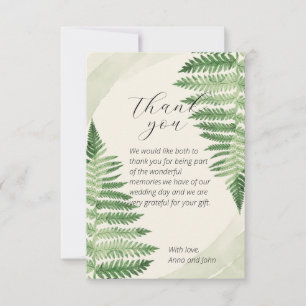 Minimalist Green Fern Wedding Thank You Card