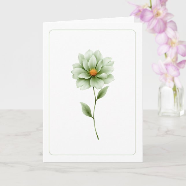 Minimalist Green Flower Blank Folded Greeting Card (Orchid)