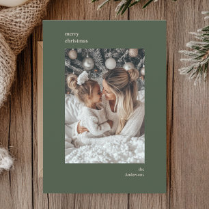 Minimalist Green Frame Christmas Photo Holiday Card