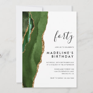 Minimalist Green Gold Agate Geode 40th Birthday Invitation