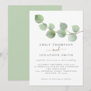 Minimalist Green Gold Eucalyptus Wedding Invitation