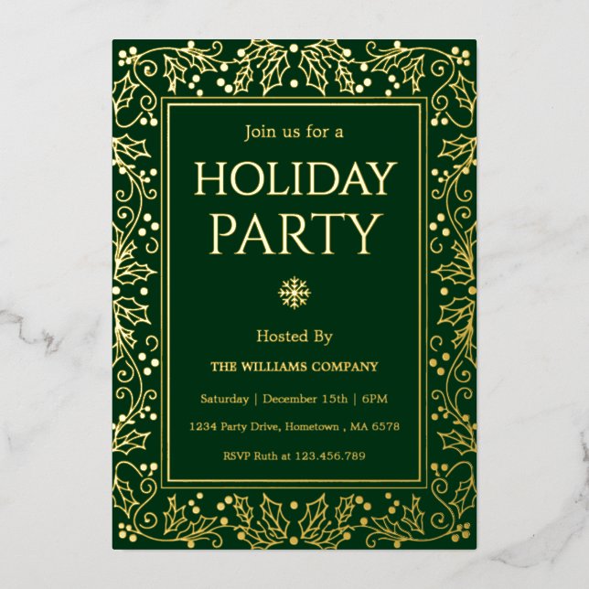 Minimalist Green & Gold Holiday Gathering (Front)