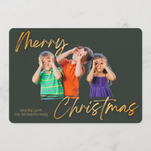 Minimalist Green Gold Merry Christmas Handwriting Invitation