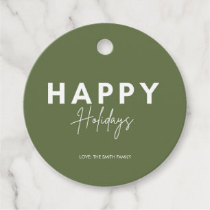 Minimalist Green Happy Holidays Personalize Favour Tags