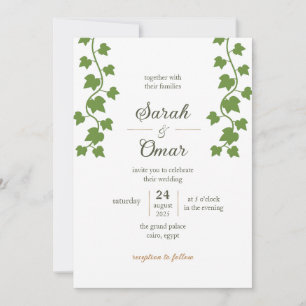 Minimalist Green Ivy Vine Wedding Invitation