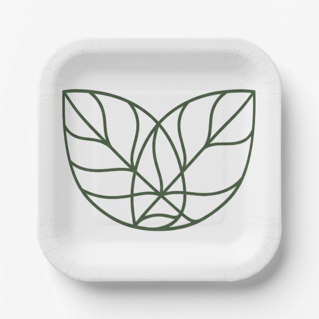 Minimalist Green Leaf Line Art  Paper Plate (Front)