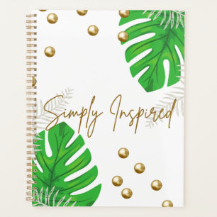 Minimalist Green Leaf Notebook with Gold Accents Planner