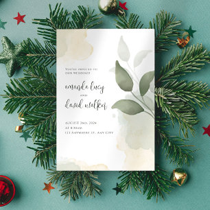 Minimalist Green Leaf Wedding Invitation
