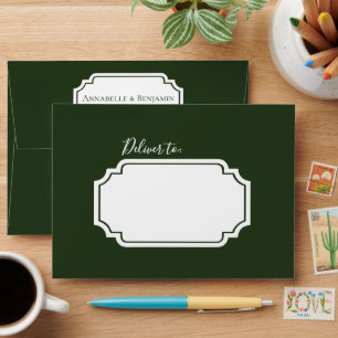 Minimalist Green Leaves and Berries Winter Wedding Envelope