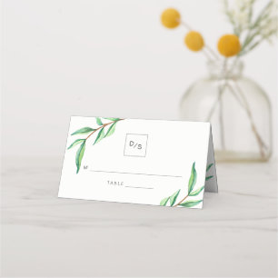 Minimalist Green Leaves Wedding Place Card
