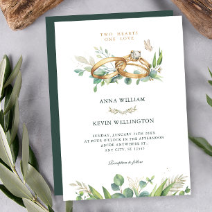 Minimalist green leaves wedding ring  invitation