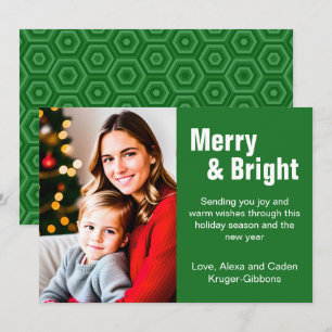 Minimalist Green "Merry & Bright" Photo Holiday Card