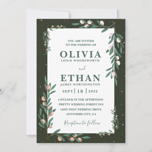 Minimalist Green Modern Simple Typography Wedding  Invitation (Front)