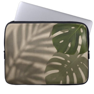Minimalist Green Monstera Leaf Tropical Shadow Laptop Sleeve