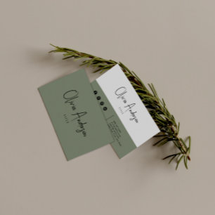 Minimalist Green Neutral Script Boho Chic Modern Business Card