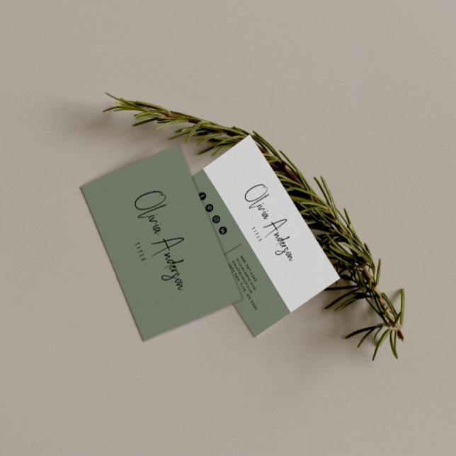 Minimalist Green Neutral Script Boho Chic Modern Business Card (Creator Uploaded)