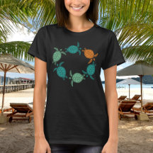 Minimalist green orange sea turtles swimming ocean
