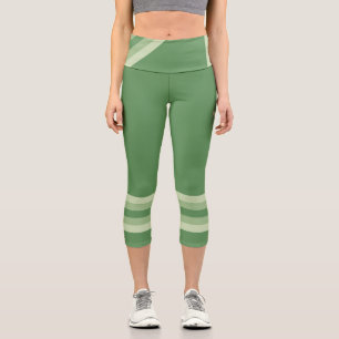 Minimalist Green Retro Stripes Text on Bold Green Capri Leggings
