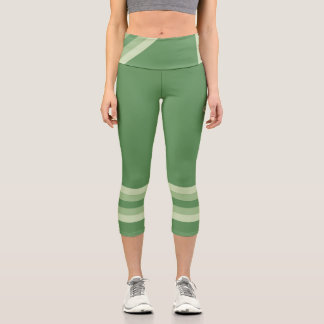 Minimalist Green Retro Stripes Text on Bold Green Capri Leggings