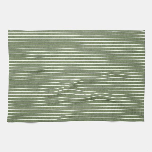 Minimalist Green Rustic Stripes  Kitchen Towel (Horizontal)