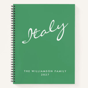 Minimalist Green Script Personalized Travel Notebook