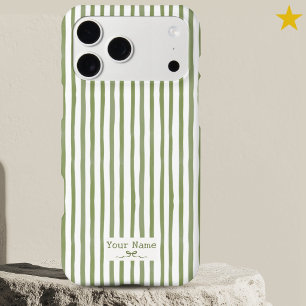 Minimalist Green Stripe Watercolor Custom Name Bow