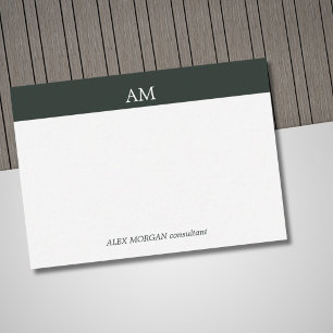 Minimalist Green Stripe White Monogram Business Card