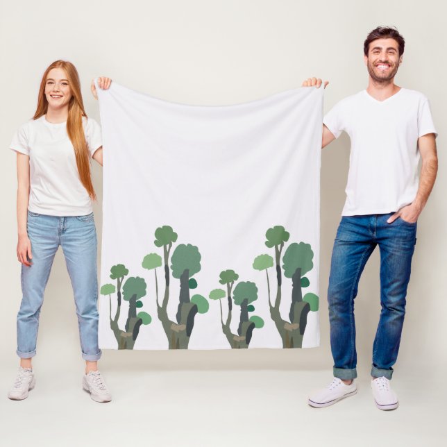 Minimalist Green Tree Fleece Blanket (In Situ)