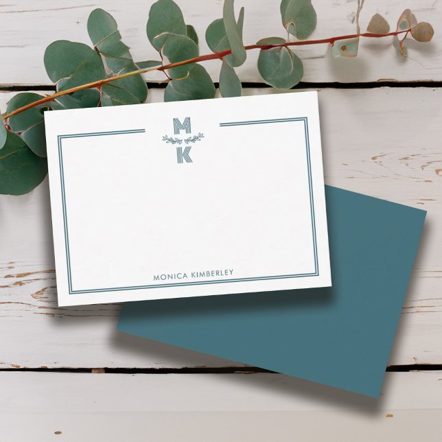 Minimalist Green Two Border Monogram Note Card (Minimalist Green Two Border Monogram Note Card)