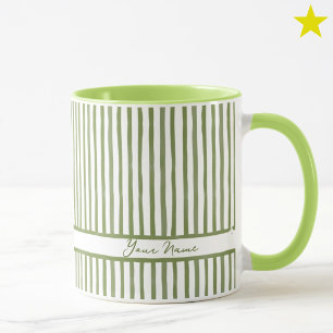 Minimalist Green Watercolor Stripes Custom Name Mug