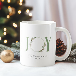 Minimalist Green Watercolor Wreath Joy Christmas Coffee Mug