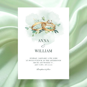 Minimalist green wedding ring  invitation