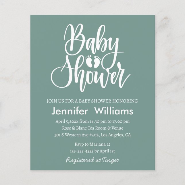  minimalist green white baby shower invitation flyer (Front)